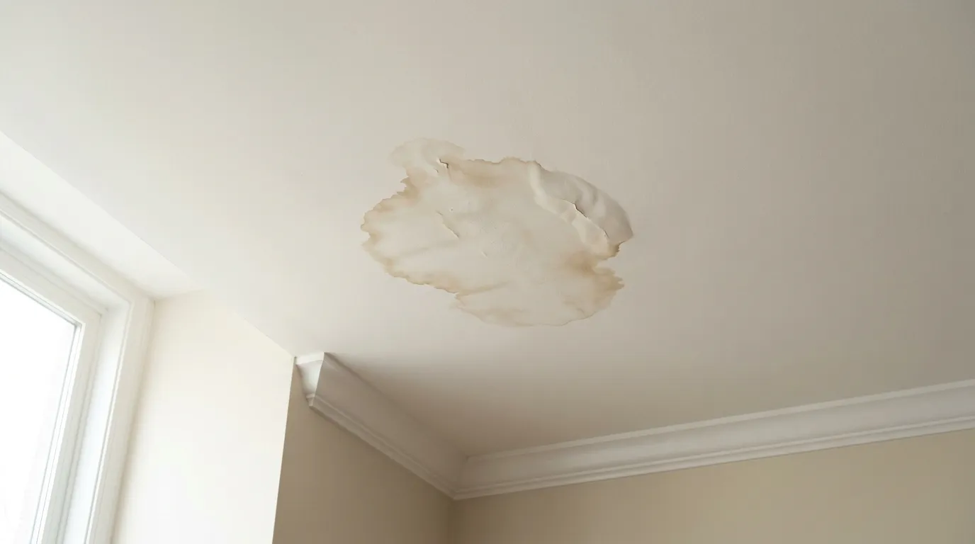 Water stain on ceiling indicating hidden water damage above