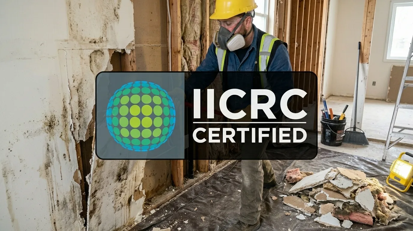 IICRC certified water damage technician using moisture meters during a restoration project