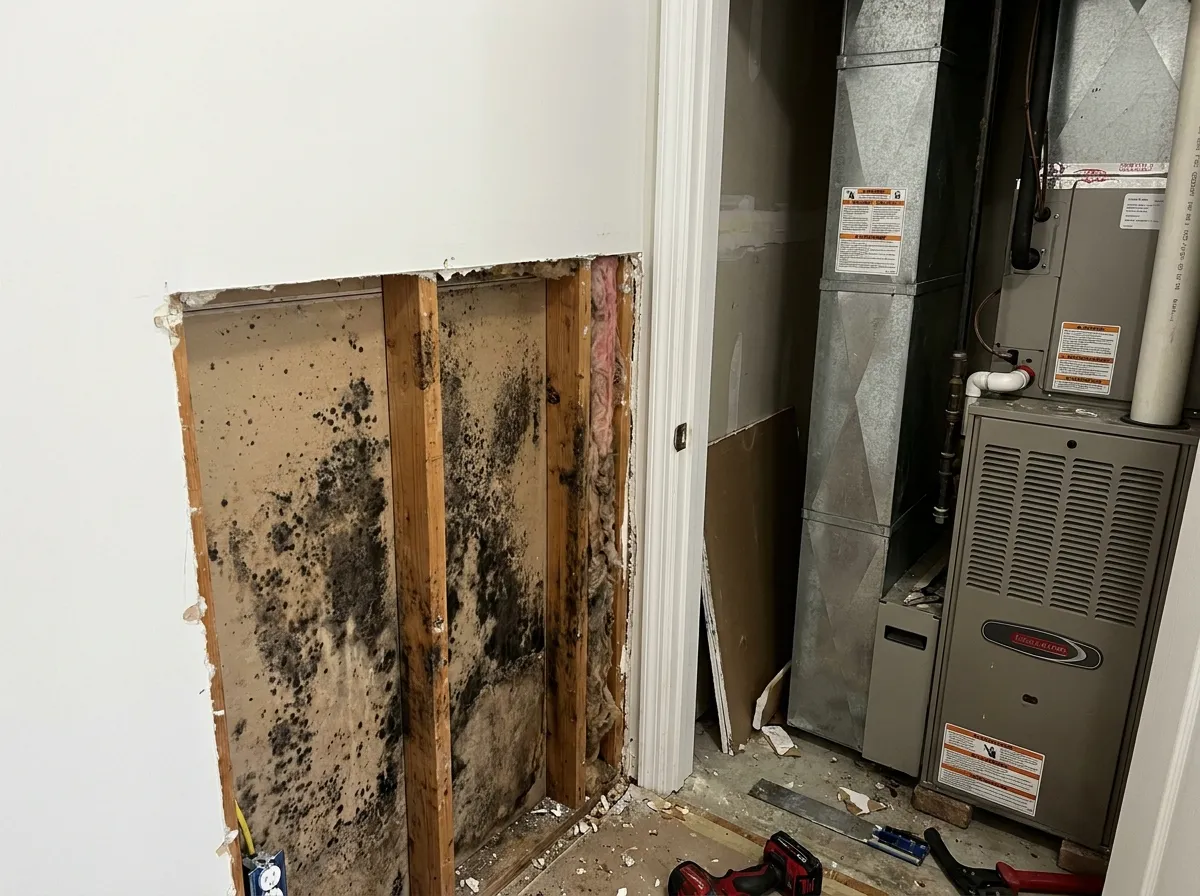Phoenix home with mold growth behind drywall requiring professional remediation