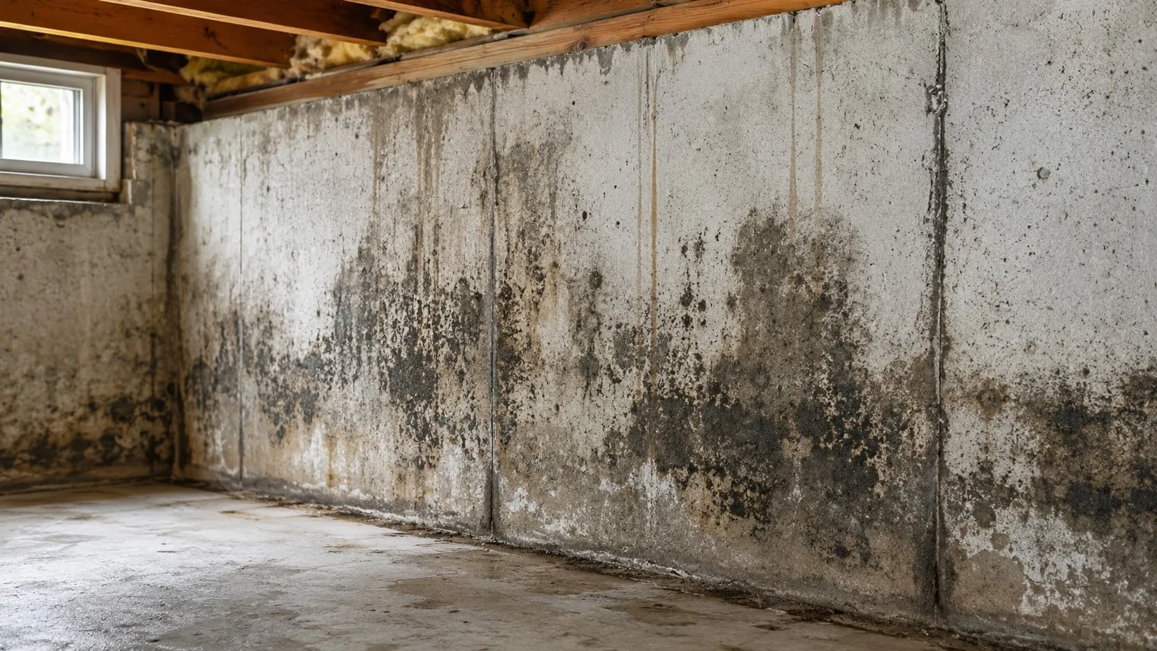 Mold growth on basement wall in a Seattle home with high humidity