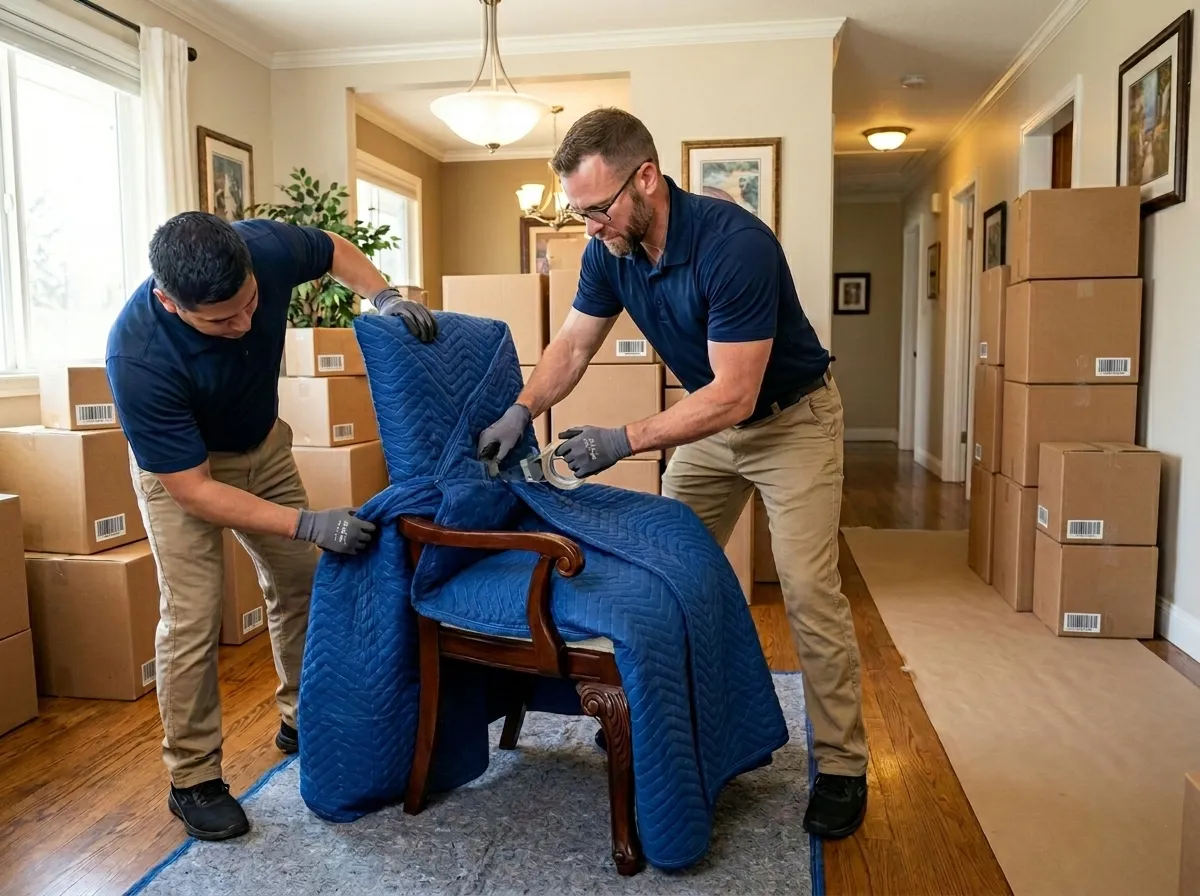Restoration crew cataloging belongings during a pack-out after water damage in a home